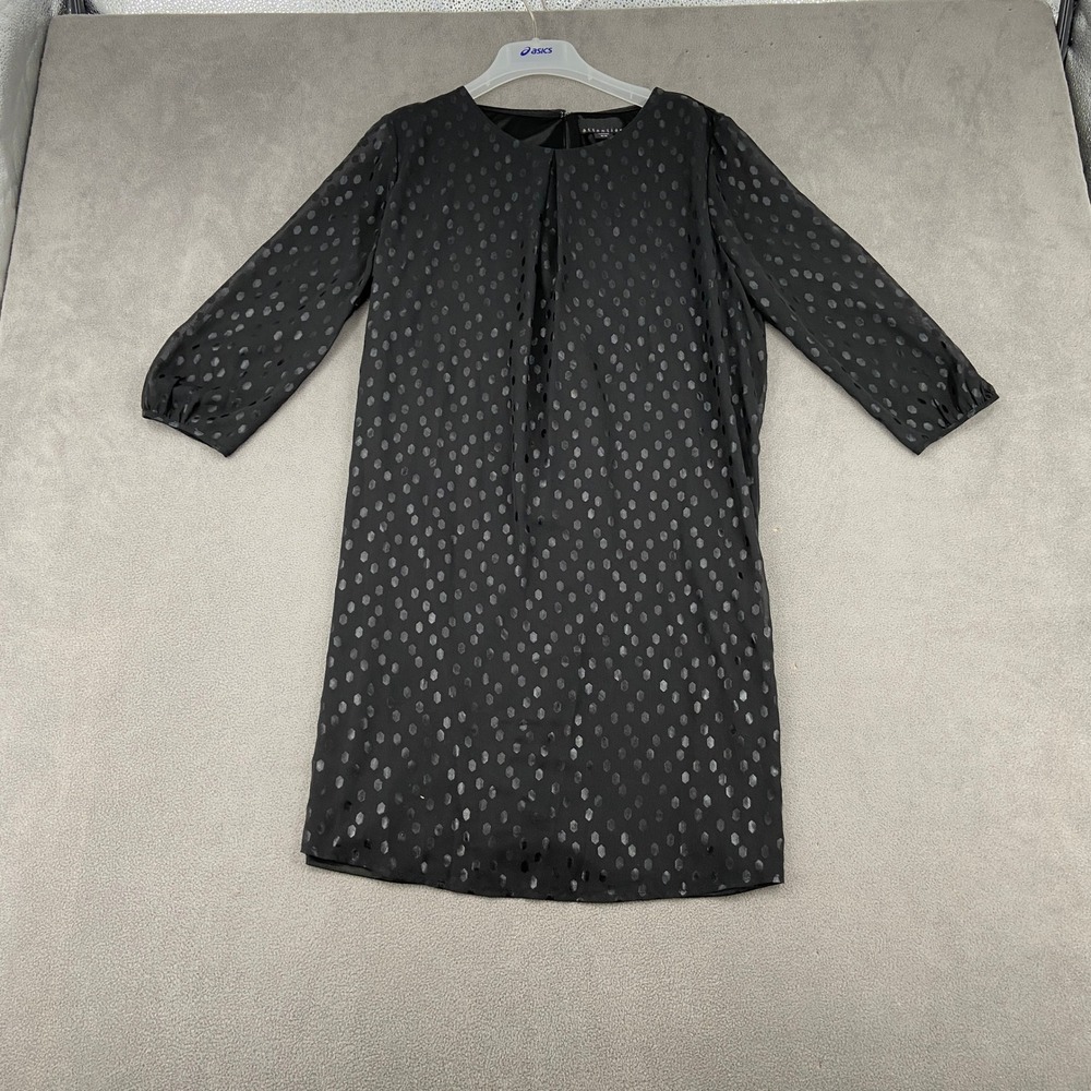Attention Womens Black Polka Dot Shift‎ Dress 3/4 Sleeve Pleated Front Sz Medium